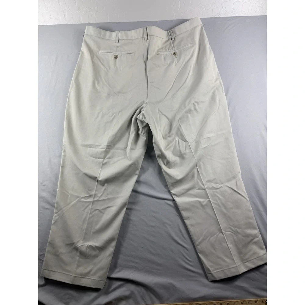 Land's End traditional fit flat front pants slacks, ivory, men's 46x28, cotton